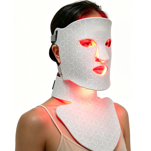 Professional 4-in-1 LED Face & Neck Mask Set - 480 High-Density LEDs with Deep-Penetrating NIR Therapy for Acne Light Treatment - Anti-Aging Device
